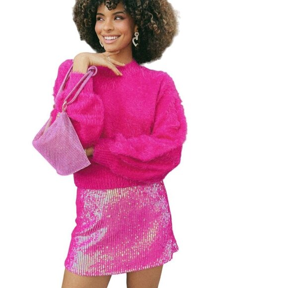 Show Me Your Mumu Vienna Sweater Pink Cozy Soft Balloon Sleeve Size M - Picture 1 of 11